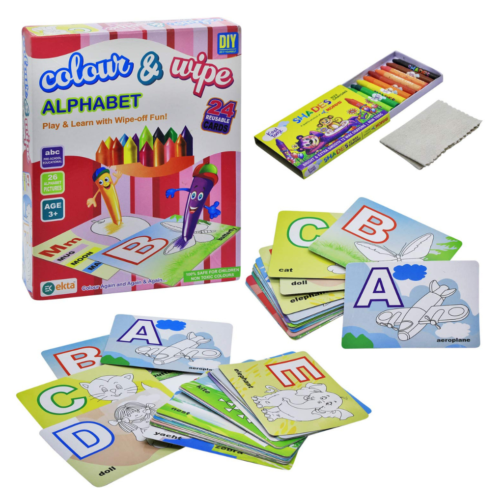 2 in 1 colour wipe alphabet reusable cards (for kids)