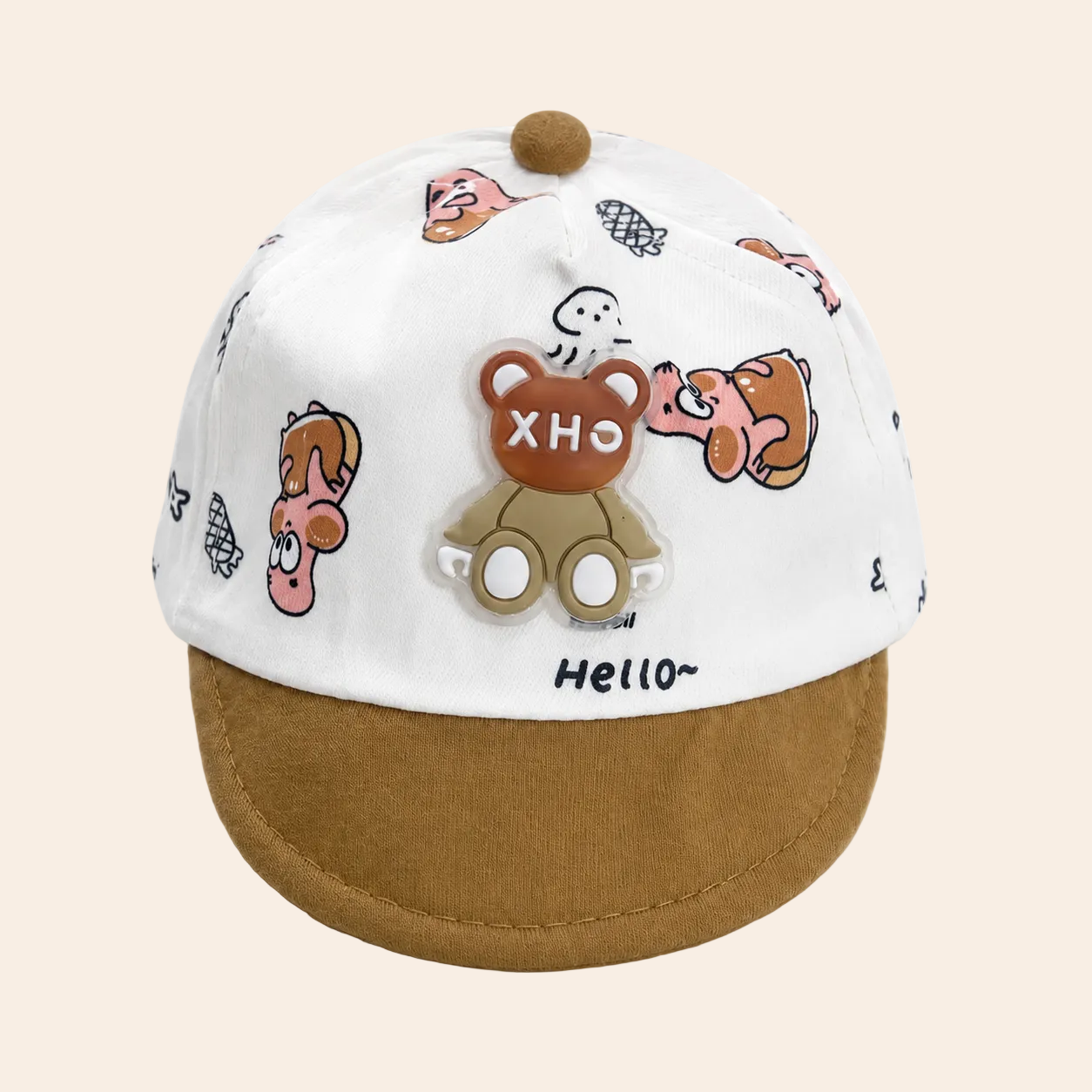 Baby Cap Cotton | Soft Cartoon Bear Hat with Face Shield for Newborn Boys & Girls | Cute Stylish Infant Cap | Age 6-9 Months | Comfortable & Breathable | Multicolor