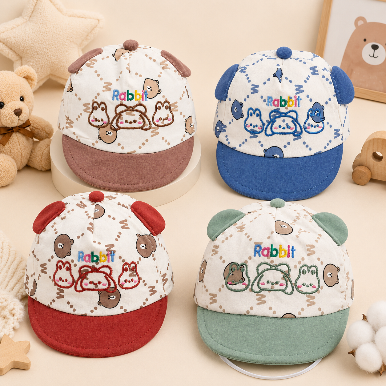 cute cartoon rabbit baby cap with face shield