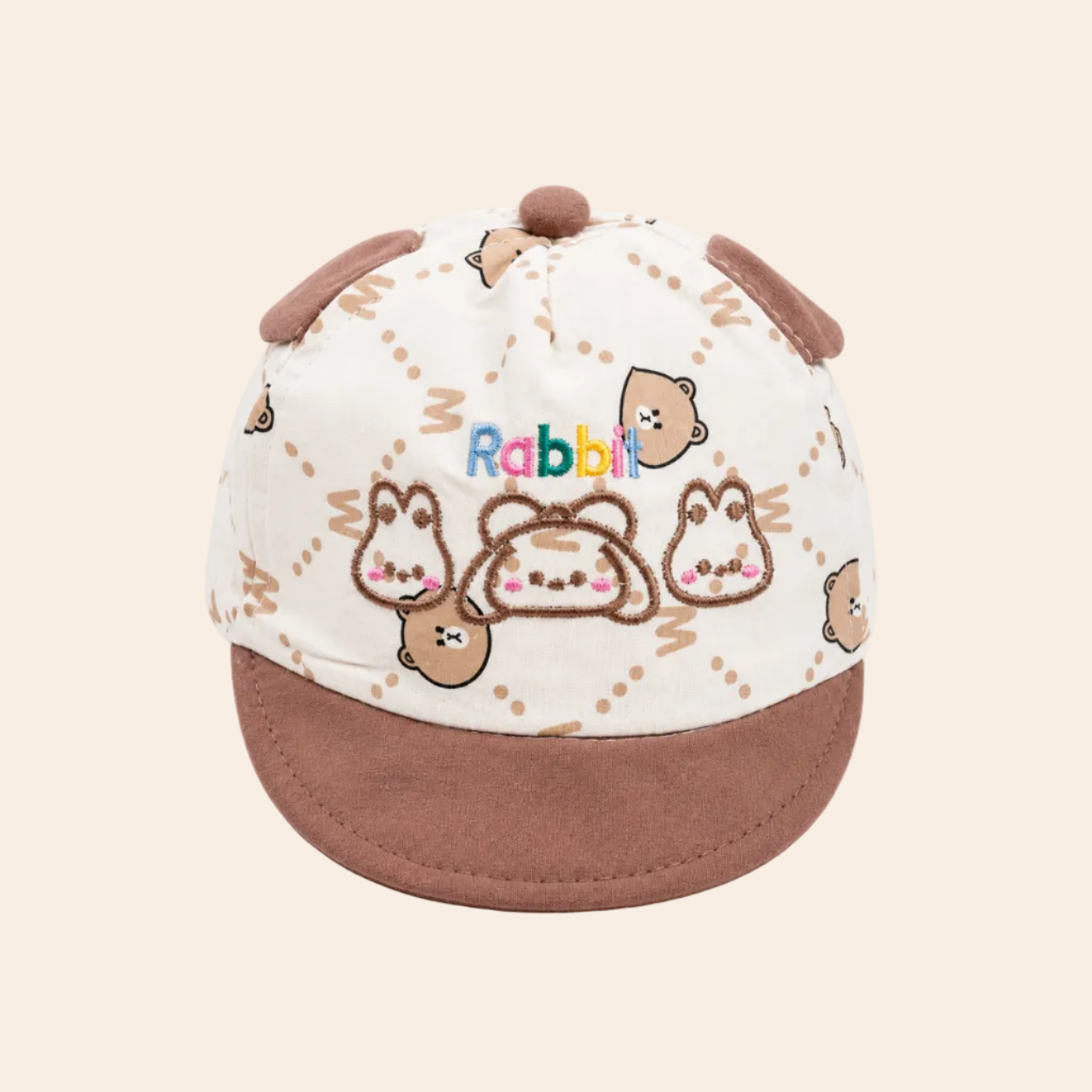 Baby Cap Cotton | Soft Cartoon Rabbit Bear Hat with Ear Design & Face Shield | Cute Stylish Infant Cap for Boys & Girls | Age 6-9 Months | Comfortable & Breathable | Multicolor