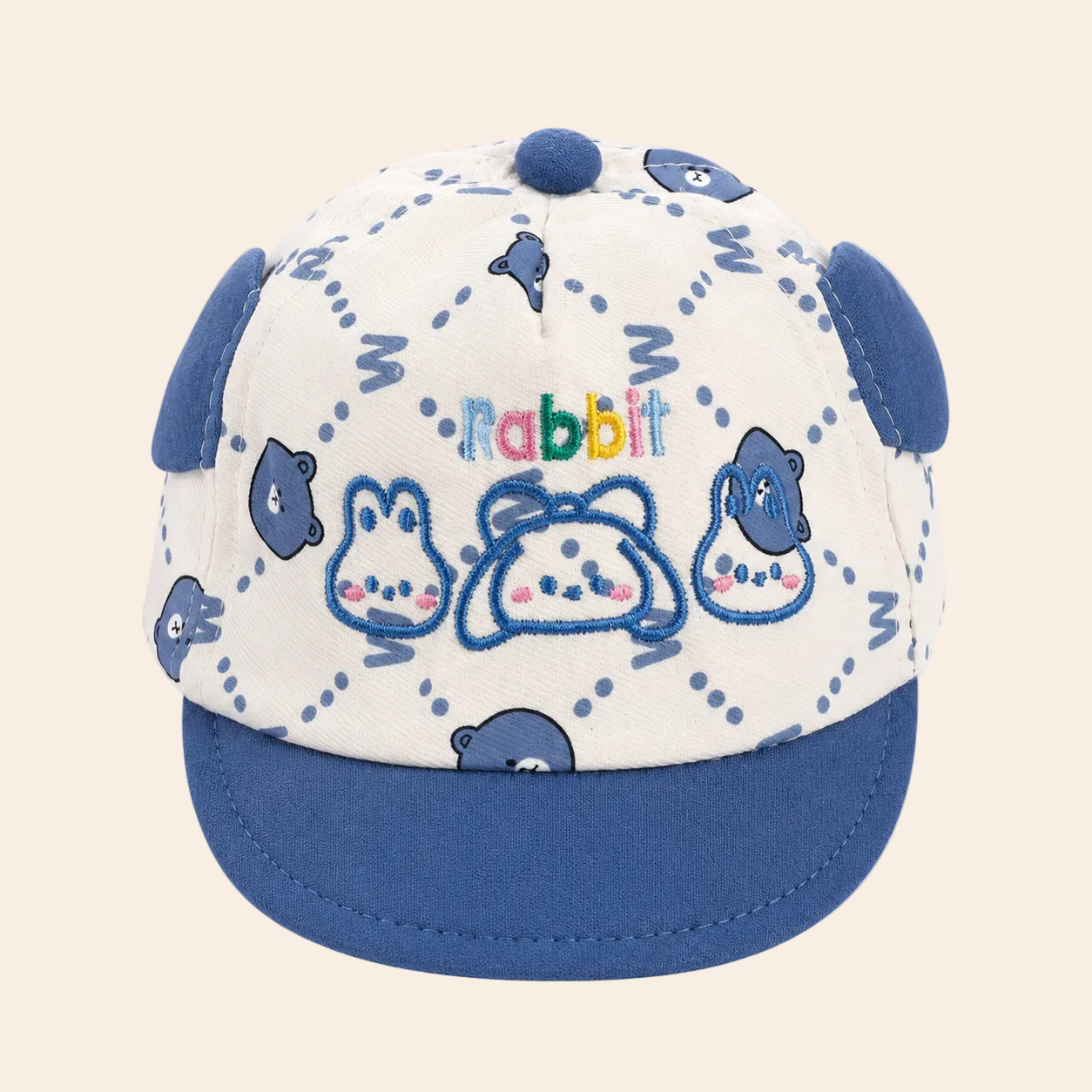 Baby Cap Cotton | Soft Cartoon Rabbit Bear Hat with Ear Design & Face Shield | Cute Stylish Infant Cap for Boys & Girls | Age 6-9 Months | Comfortable & Breathable | Multicolor
