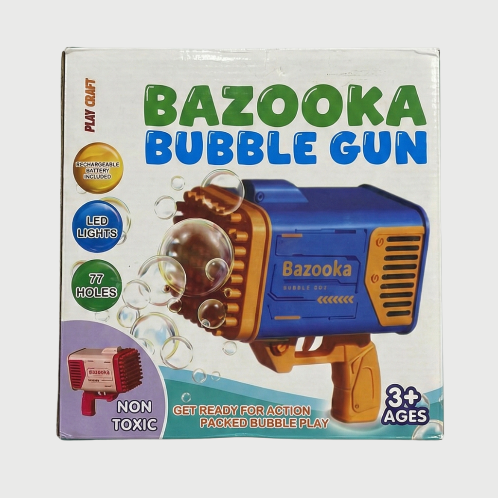 Bazooka Bubble Gun with LED Lights – Rechargeable Automatic Bubble Maker Toy for Kids (3+ Years)