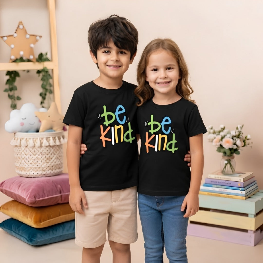 Be Kind Printed black T-shirt for  kids(Models)