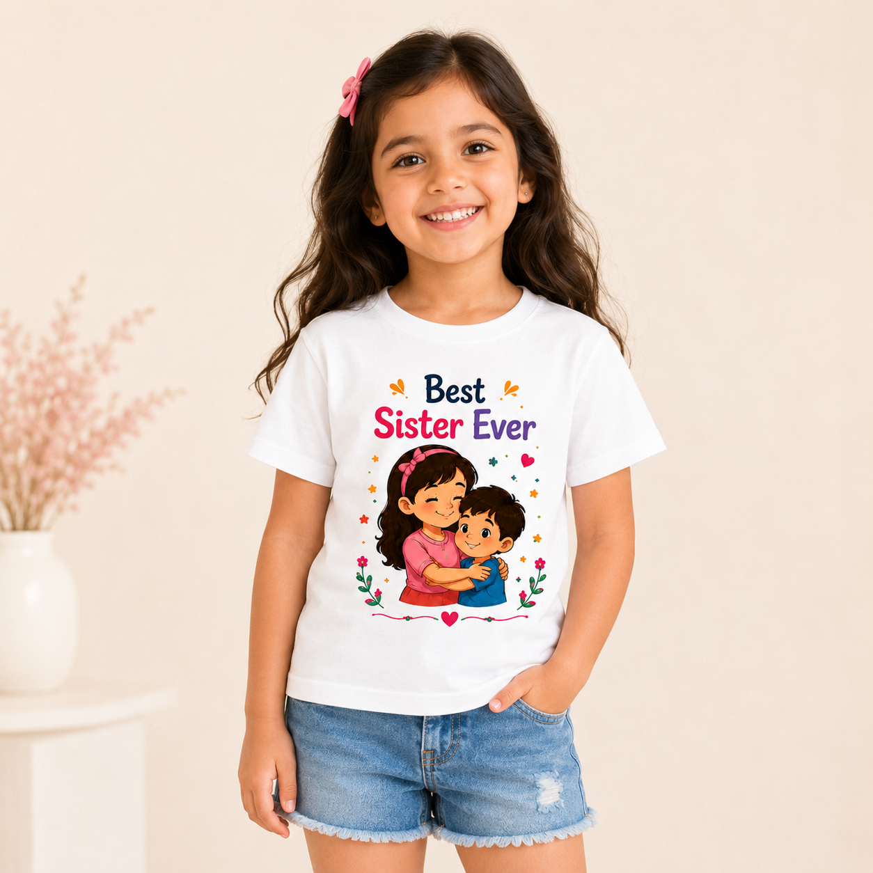 Best Sister Ever Kids T-Shirt with Cute Sibling Print  | Age 1-10 Years