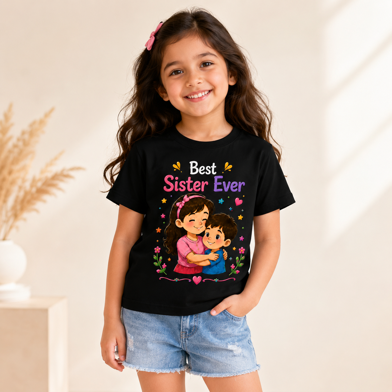 Best Sister Ever Kids T-Shirt with Cute Sibling Print  | Age 1-10 Years