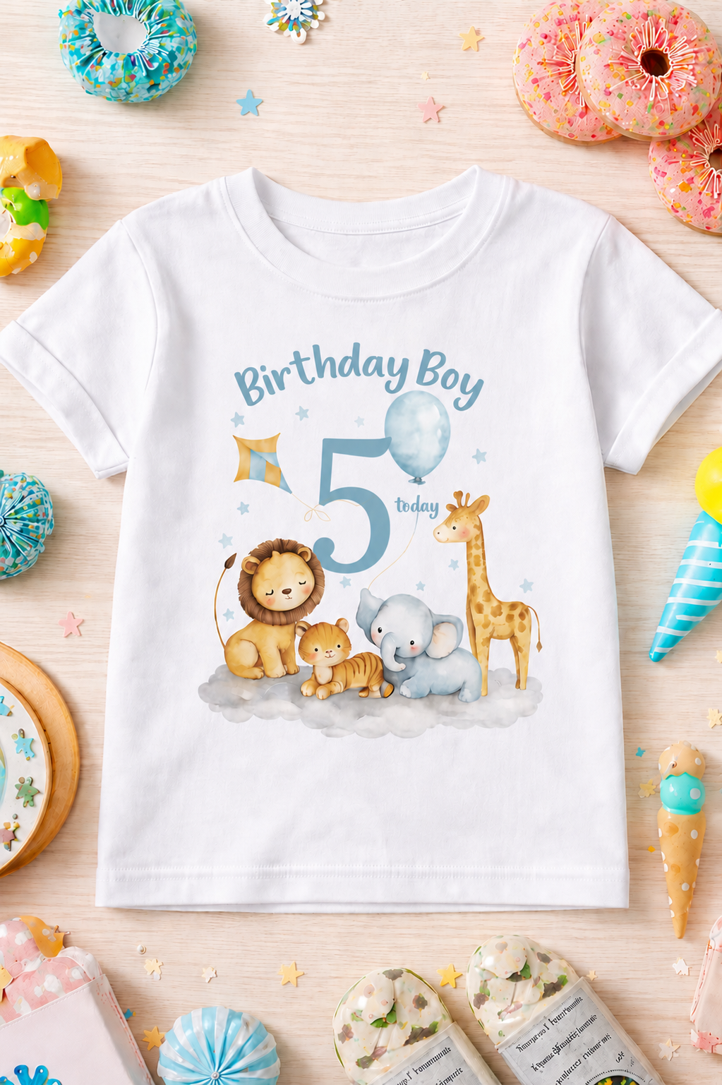 birthday boy printed kids t-shirt 5th year