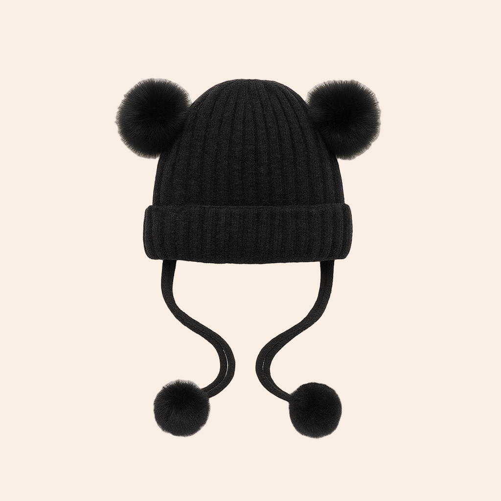 Black Smiley Pom-Pom Hat