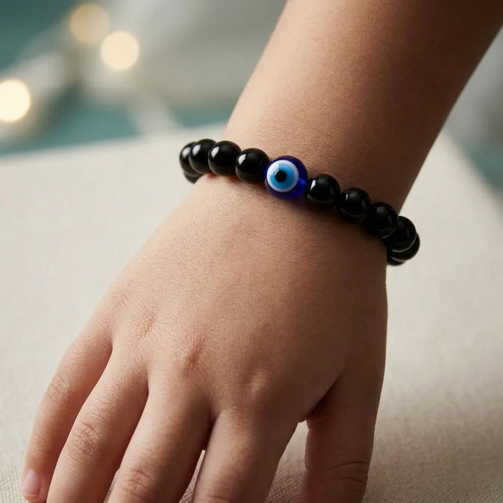 Black bead evil eye bracelet for Kids & Adults online in India (kids angle)