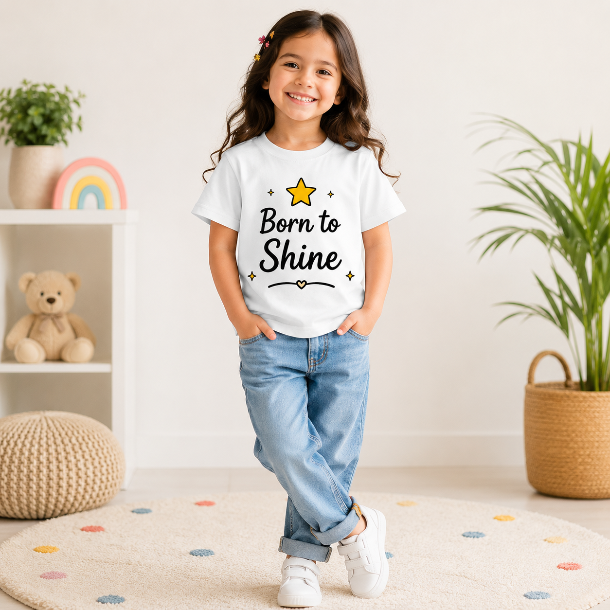 Born to Shine Kids T-Shirt with Star Design | Motivational Cotton T-Shirt