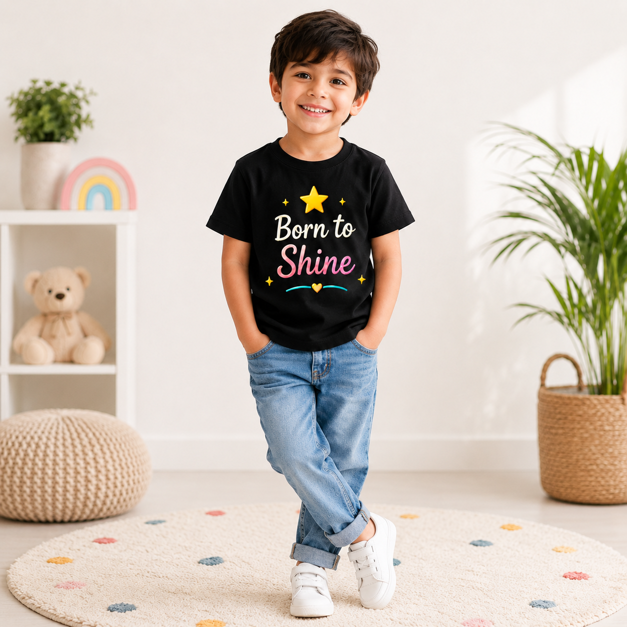 kids t-shirt with star design, black t-shirt for boys (front)