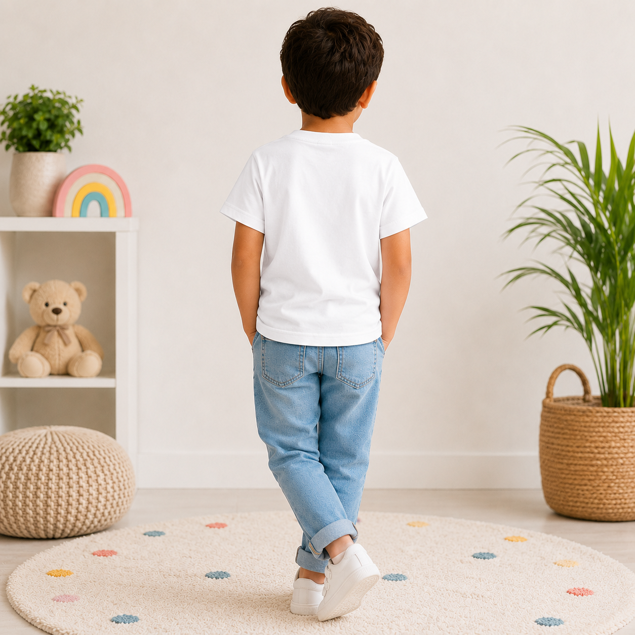 kids t-shirt with star design, white t-shirt for boys (back)