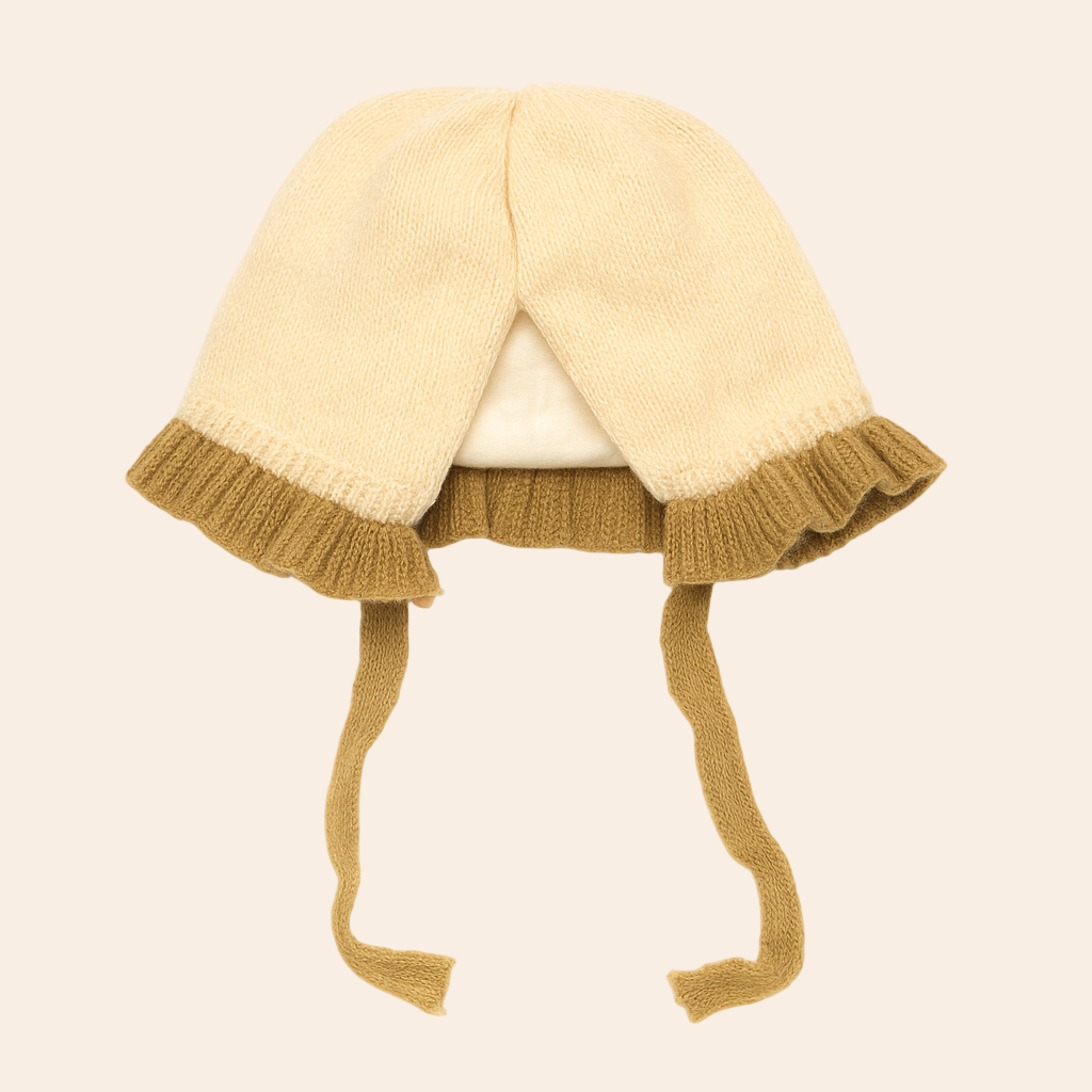 Bow Frill Hat - Beige & Mustard