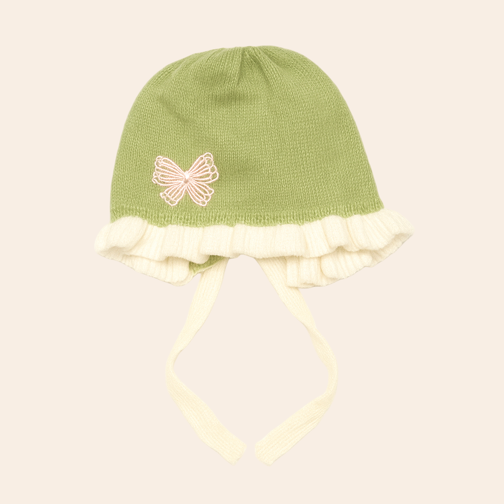 Bow Frill Hat - Green & White