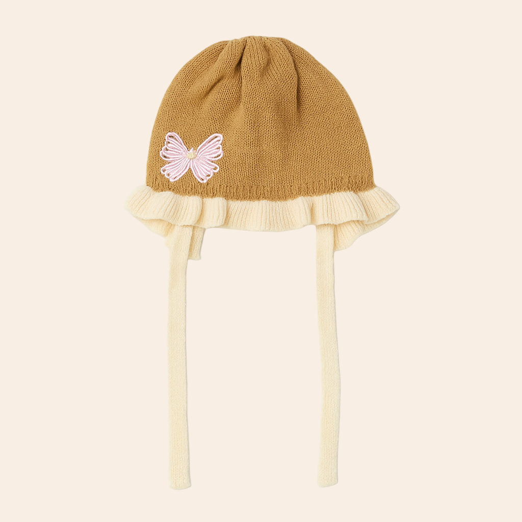 Bow Frill Hat - Mustard & Cream