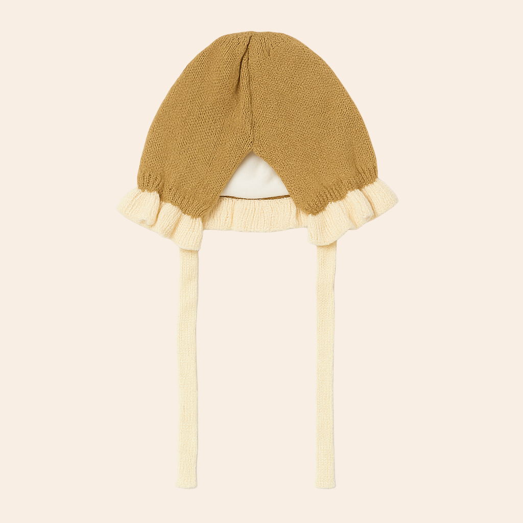 Bow Frill Hat - Mustard & Cream
