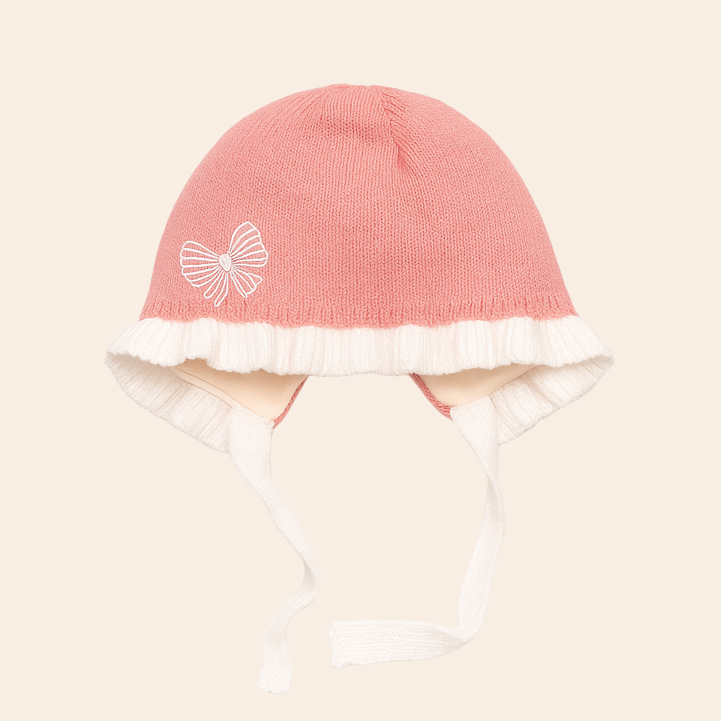 Bow Frill Hat - Peach & White