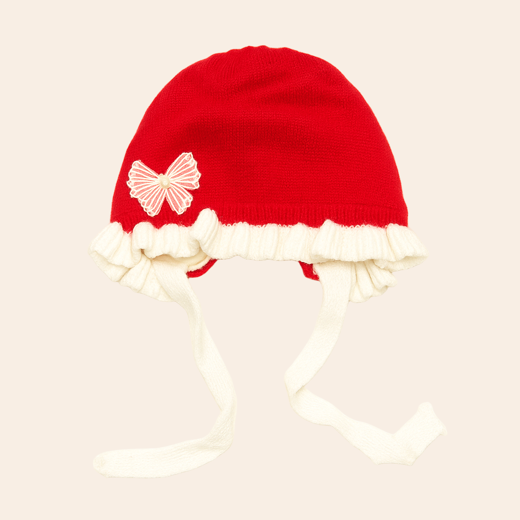 Bow Frill Hat - Red & White