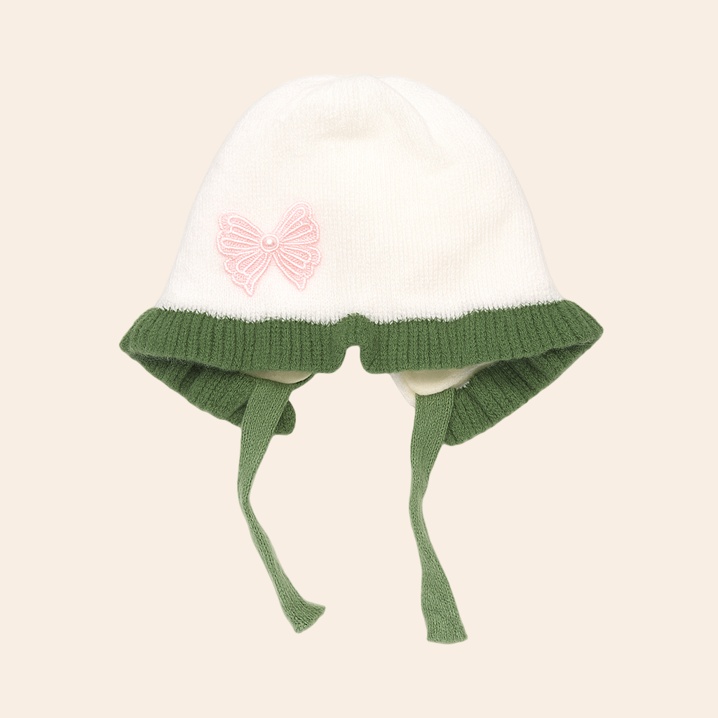 Bow Frill Hat - White & Green