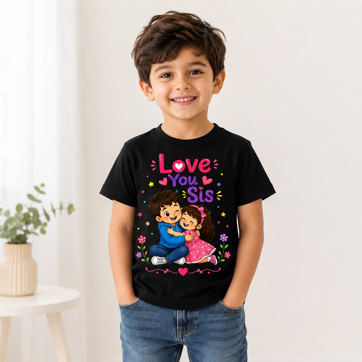 Brother & Sister Kids T-Shirt- Love You Sis Printed | Sibling Love Cotton T-Shirt