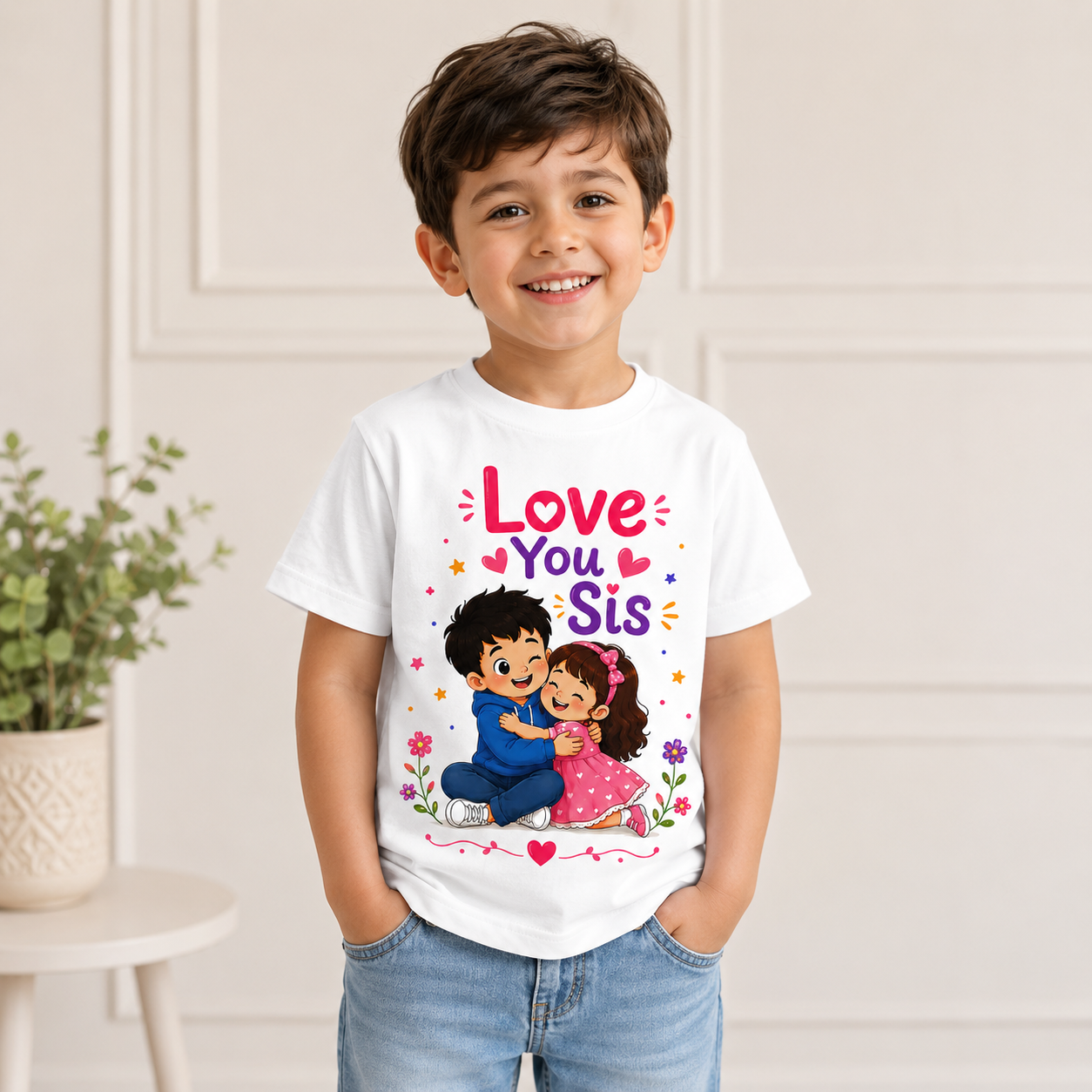 Brother & Sister Kids T-Shirt- Love You Sis Printed | Sibling Love Cotton T-Shirt