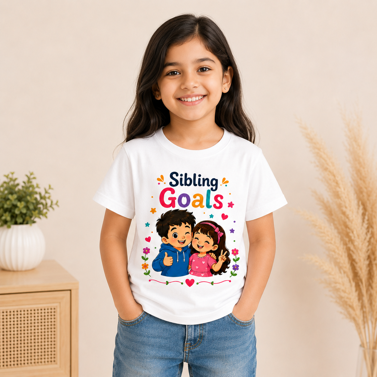 Brother Sister Matching T-Shirt for Kids | Sibling Goals Printed Cotton Half Sleeve T-Shirt | Soft Summer Casual Wear