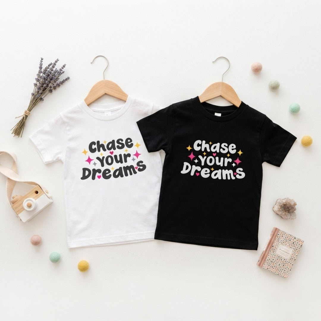 Chase Your Dreams Kids motivational T-Shirt (Black & white)