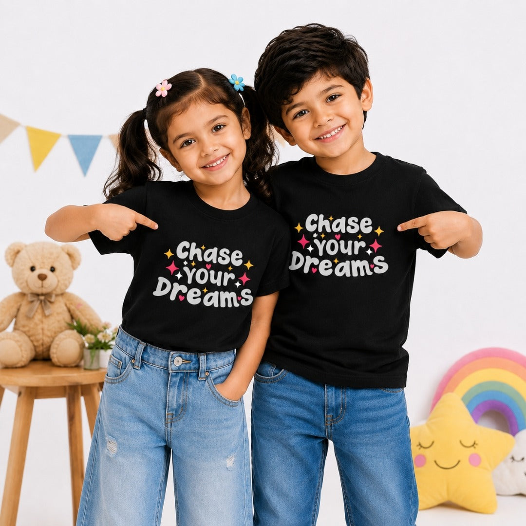 Chase Your Dreams Kids motivational Black T-Shirt (models)
