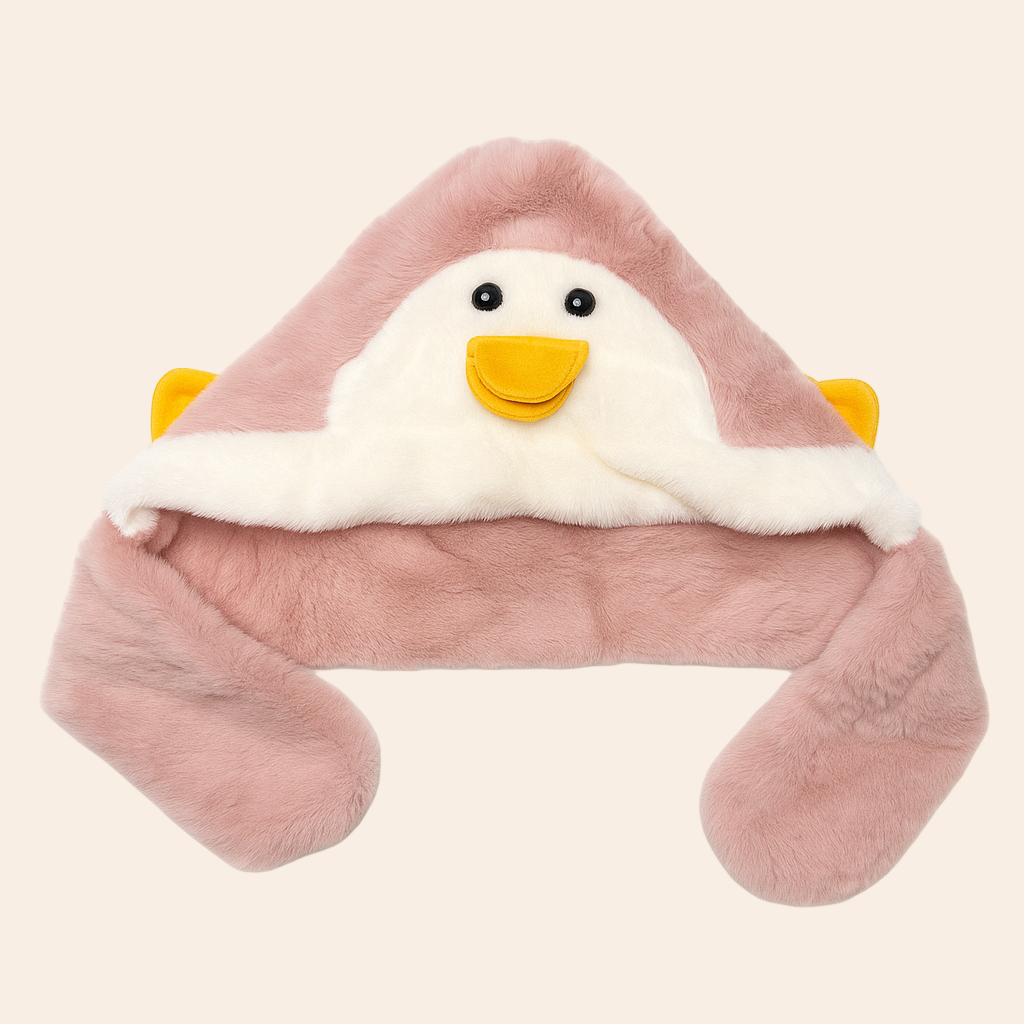 Penguin Plush Winter Baby Cap – Pink & White