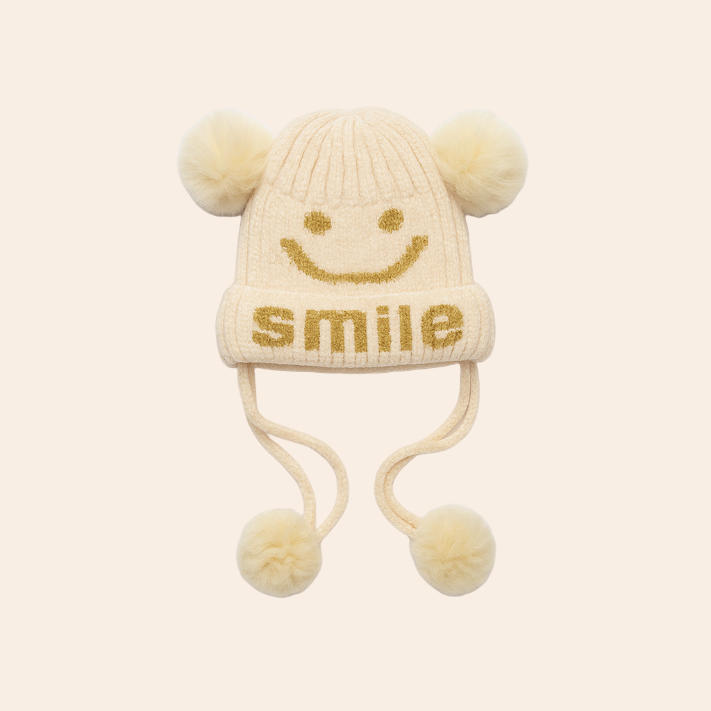 Cream Smiley Pom-Pom Hat