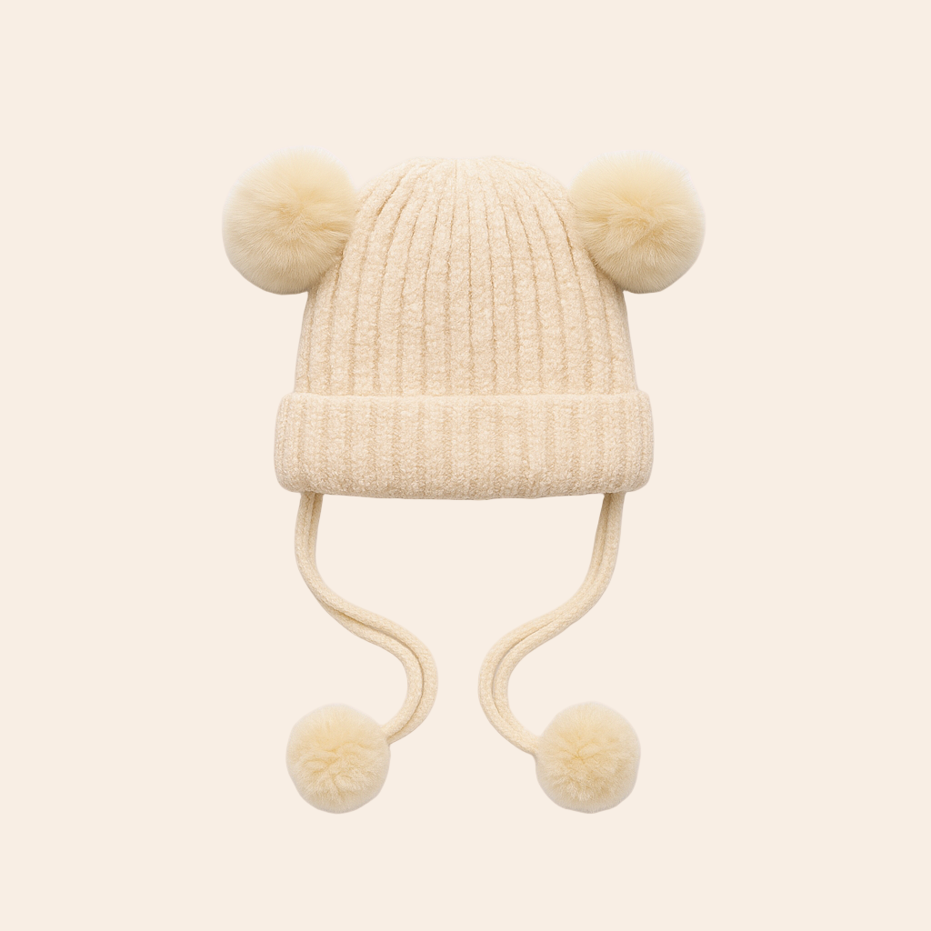 Cream Smiley Pom-Pom Hat