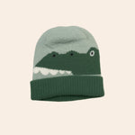 crocodile knit winter baby cap – green & mint