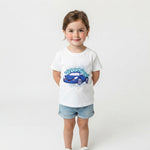 Cute Car Printed Kids white T-Shirt (Girl front)