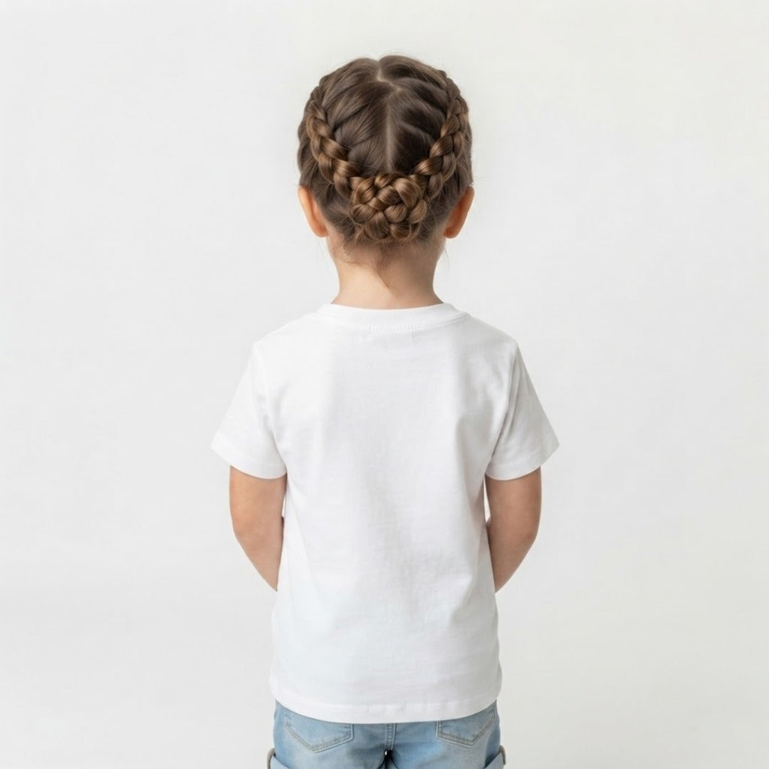 Cute Car Printed Kids White T-Shirt (girl back)