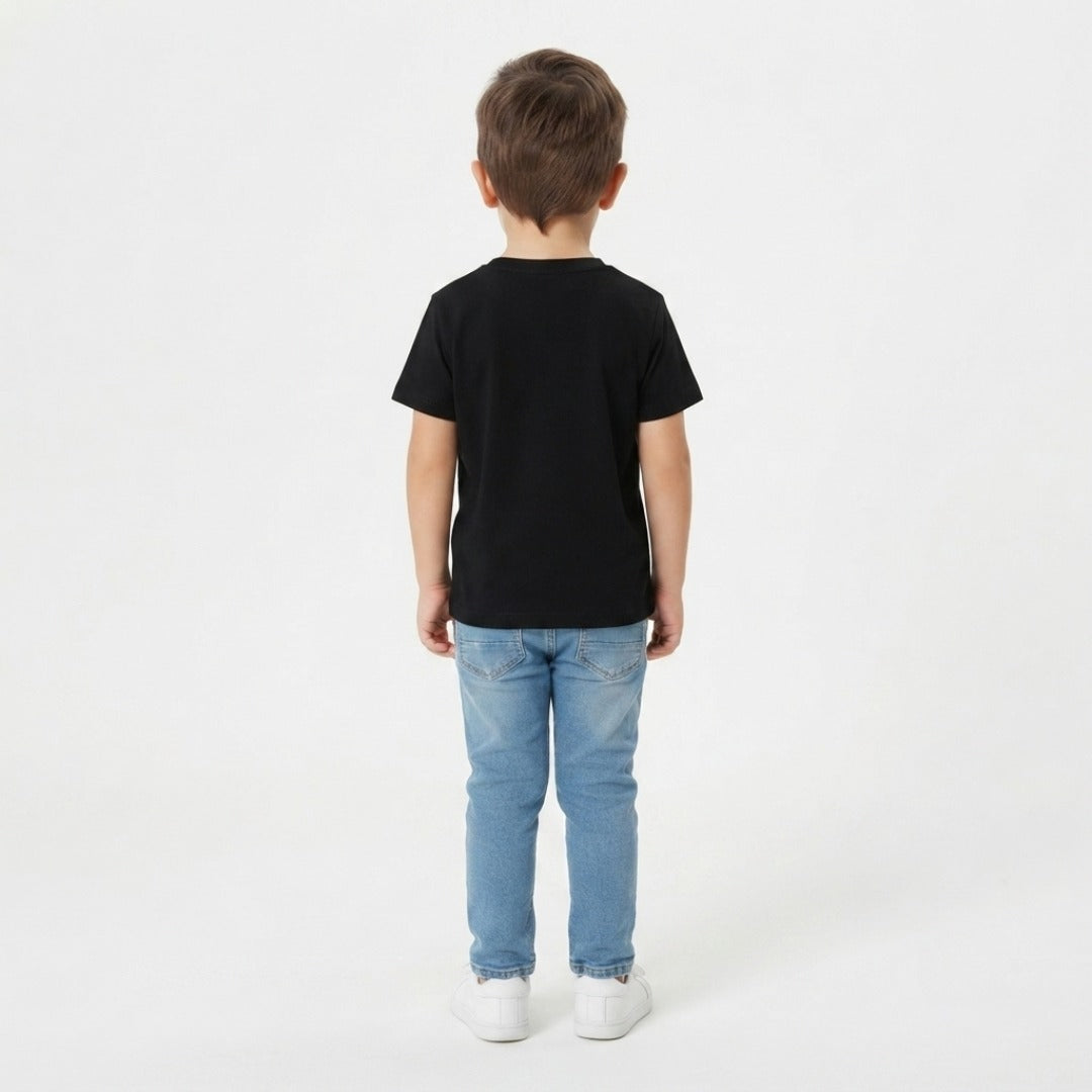 Cute Car Printed Kids Black T-Shirt (Boy Back)