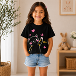cute cat kids Black t-shirt for girls front