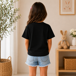cute cat kids Black t-shirt for girls back