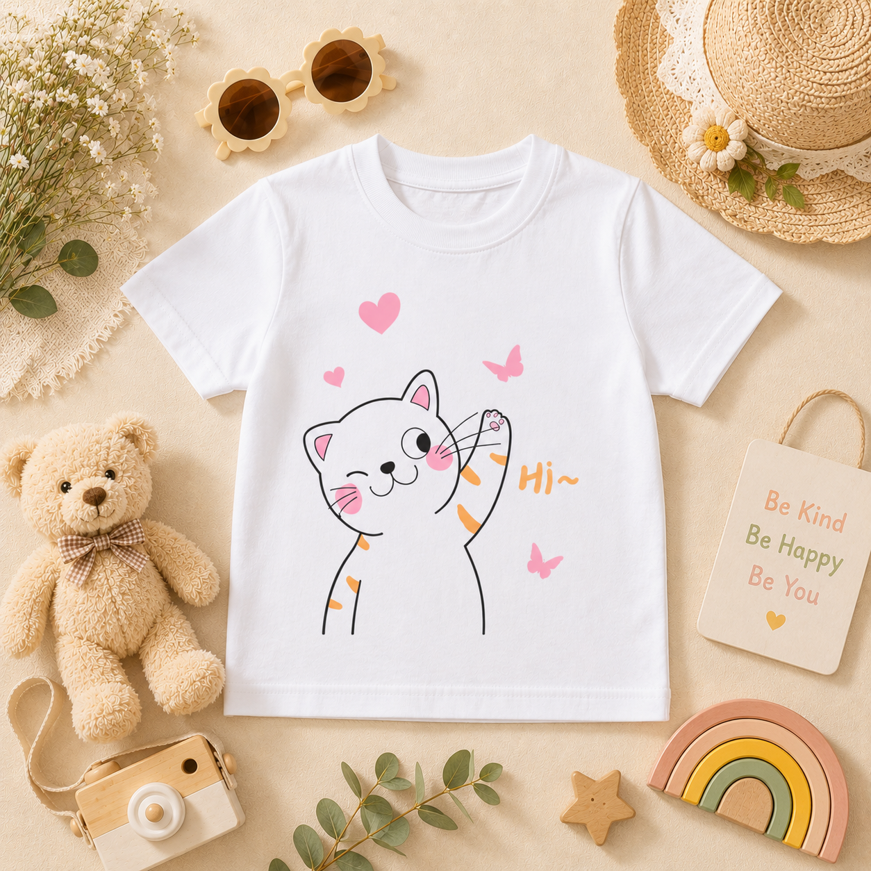 cute cat kids White t-shirt for girls