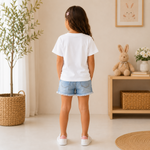 cute cat kids white t-shirt for girls back