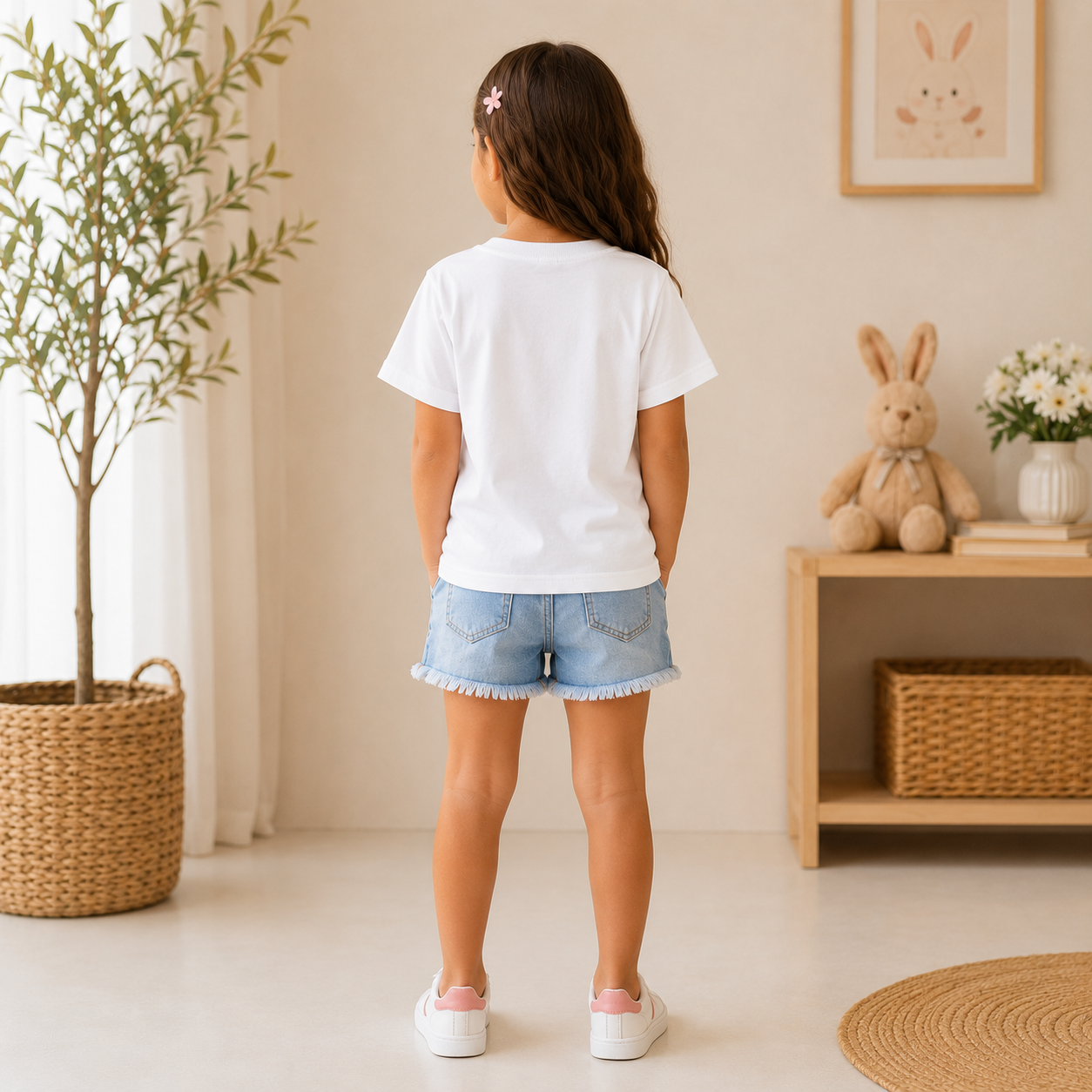 cute cat kids white t-shirt for girls back