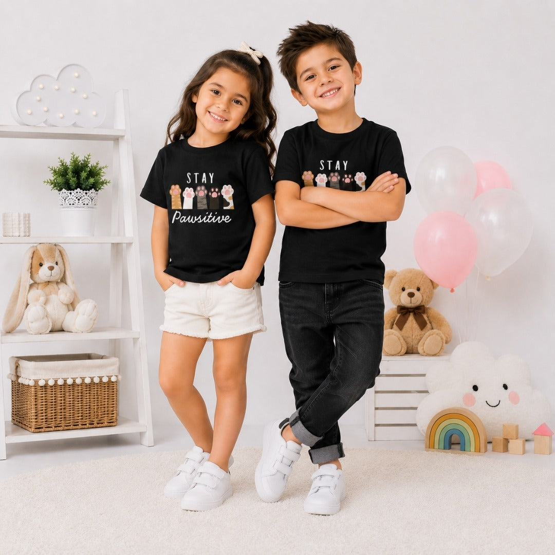cute cat paw kids t-shirt (black)