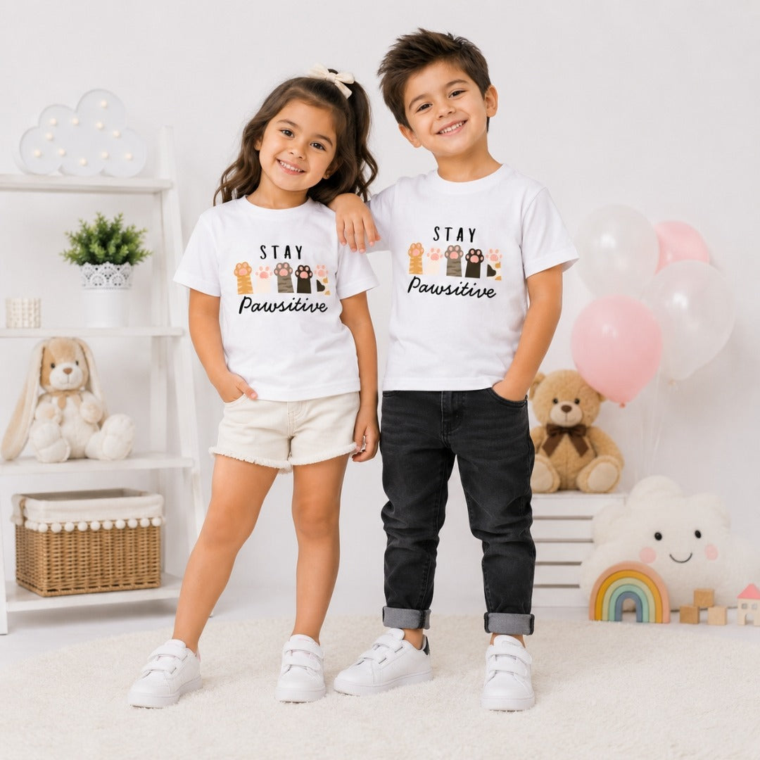 cute cat paw kids white t-shirt (girl & boy)