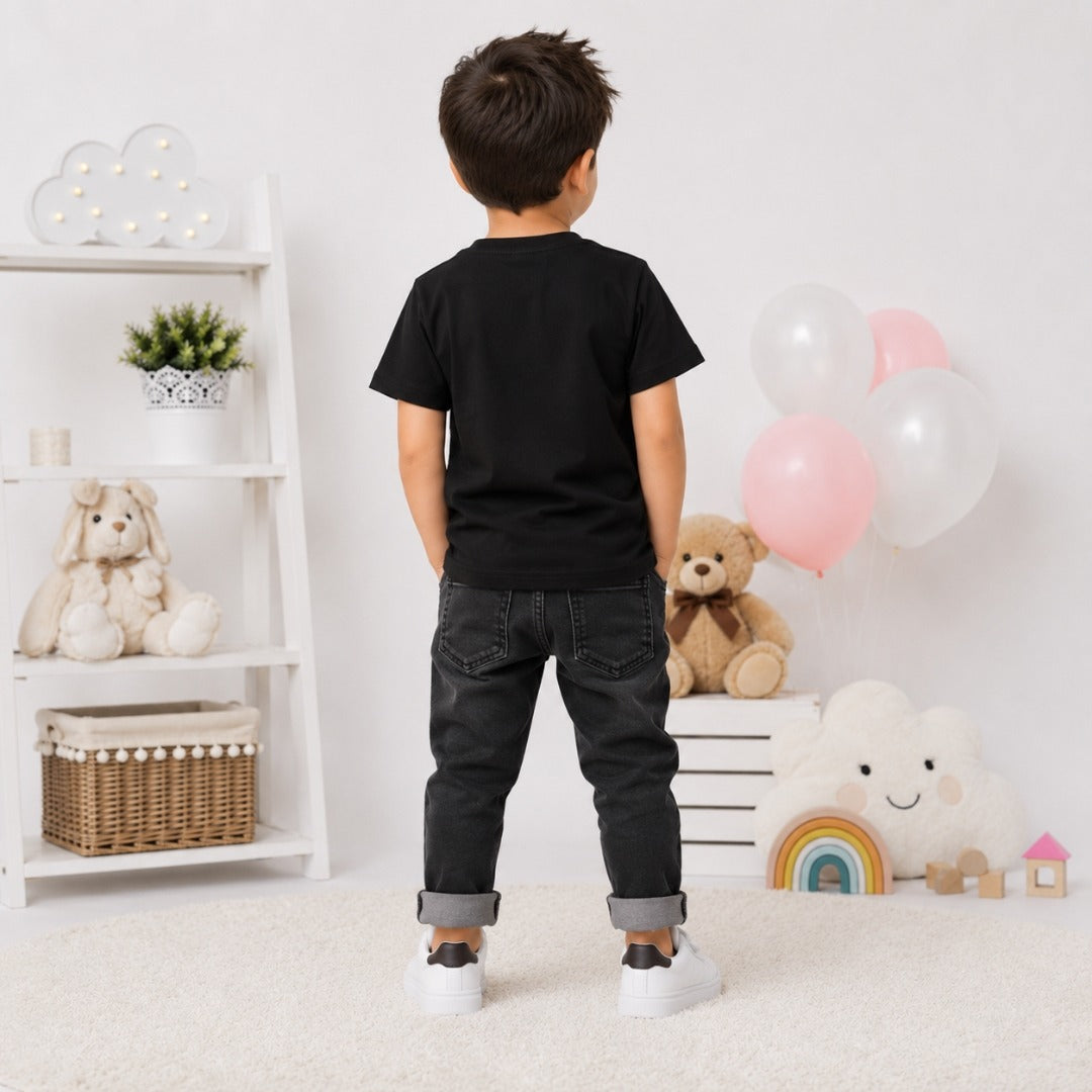 cute cat paw kids black t-shirt - (boy back)