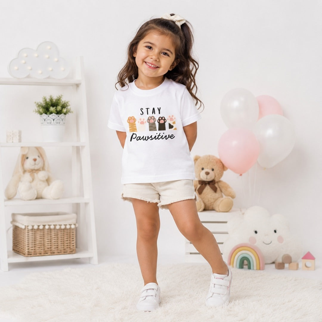 cute cat paw kids White t-shirt (girl front)