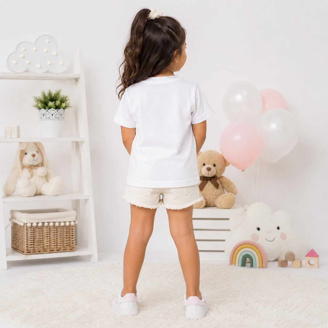 cute cat paw kids white t-shirt (Girl back)