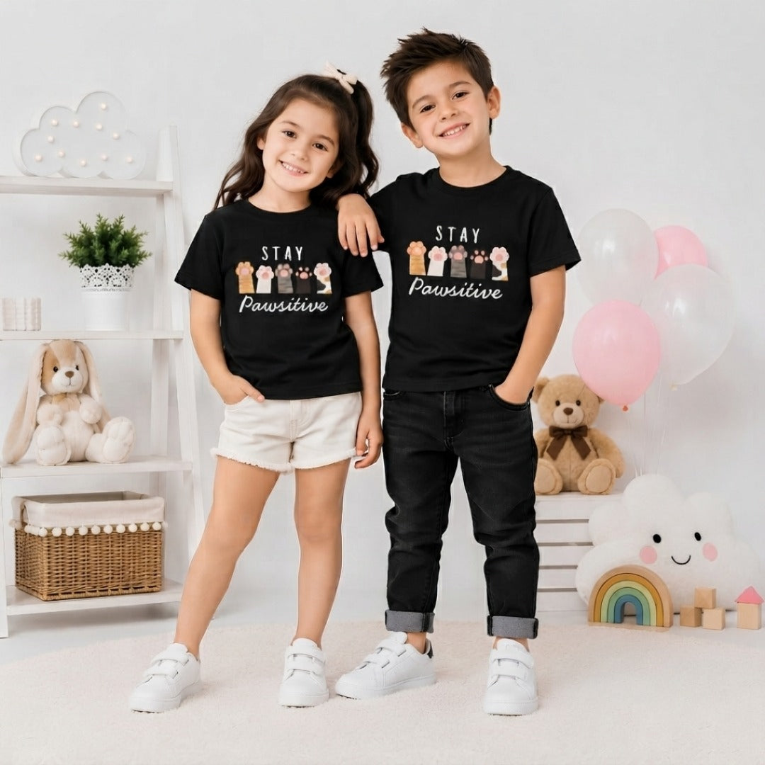 cute cat paw black t-shirt for kids 