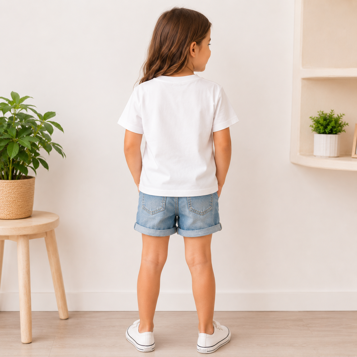 cute giraffe printed kids white t-shirt for girls back