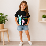 cute giraffe printed kids Black t-shirt for girls front