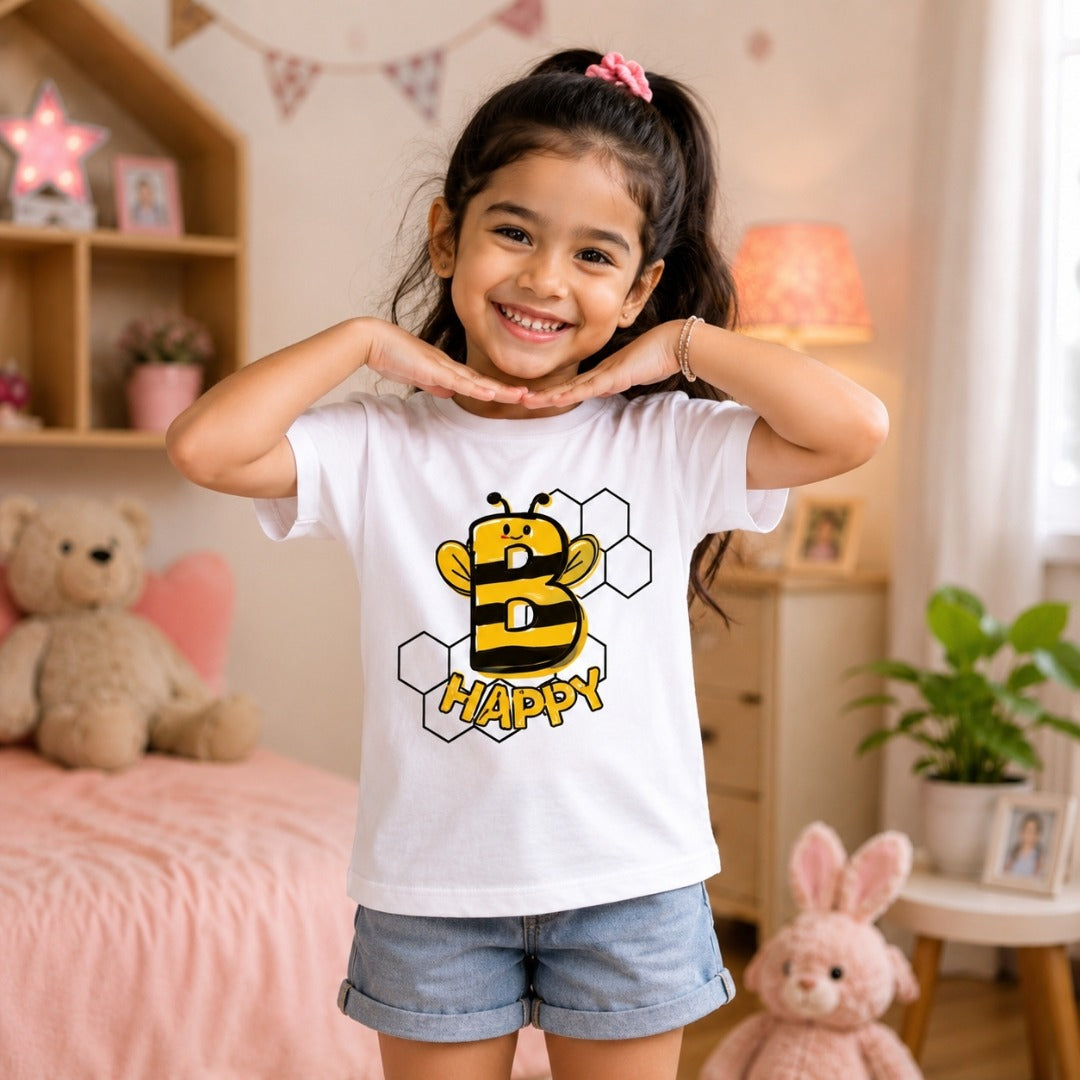 cute honey bee printed cotton t-shirt for kids