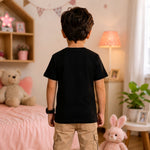 cute honey bee printed cotton Black t-shirt for kids (Boy back)