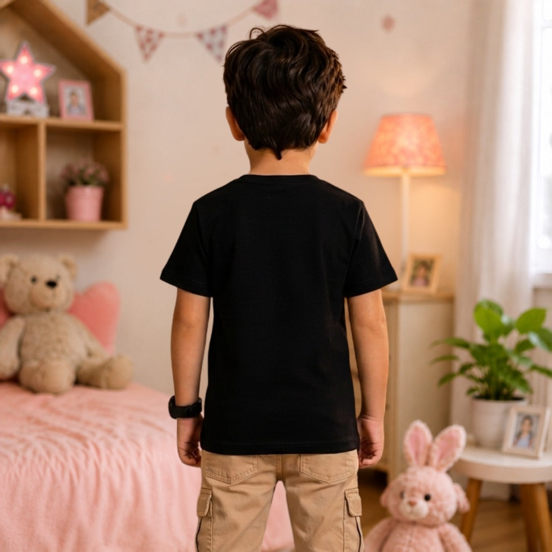cute honey bee printed cotton Black t-shirt for kids (Boy back)